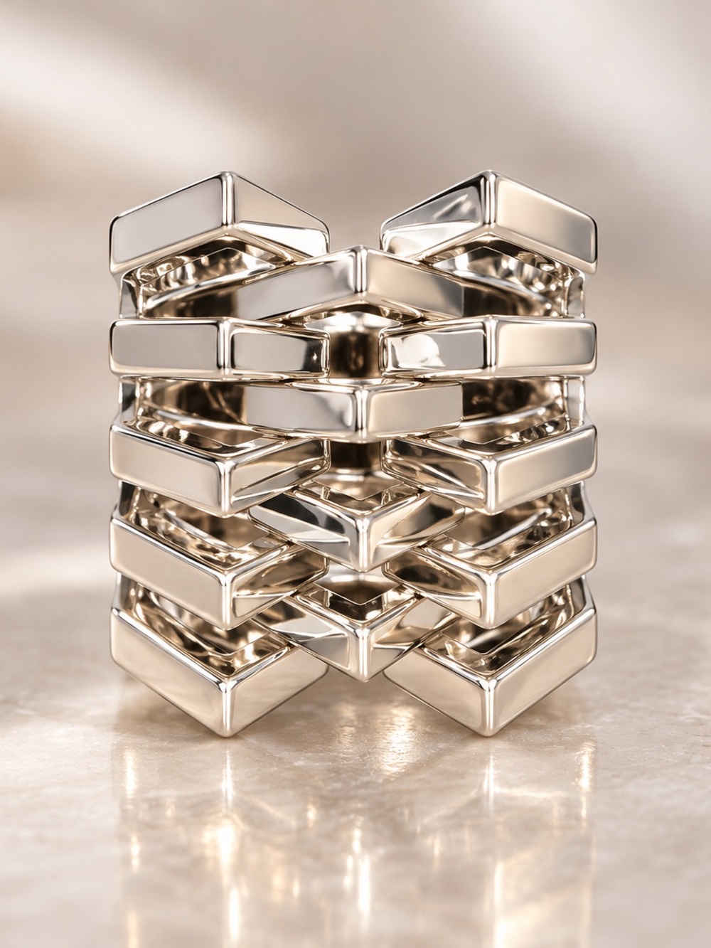 nOir NYC Silver Tone Geometric Chevron Stack Statement Ring Size 6.5